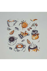 Coffee Design Patterned Digital Printed Laser Cut Cocktail Napkin